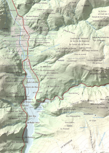Mapa de relieve de La Faiada, 1699 m, Alta Ribagorça · Pallars Jussà, lámina 100 Cims de Trobart. Detalle de la zona superior izquierda. 50 × 70 cm.