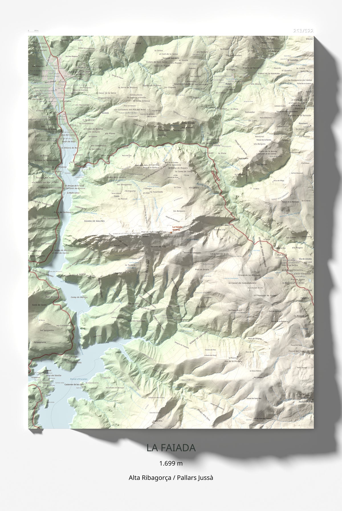 Mapa de relieve de La Faiada, 1699 m, Alta Ribagorça · Pallars Jussà, lámina 100 Cims de Trobart 61 × 91 cm.