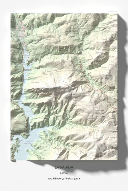 Mapa de relieve de La Faiada, 1699 m, Alta Ribagorça · Pallars Jussà, lámina 100 Cims de Trobart 61 × 91 cm.