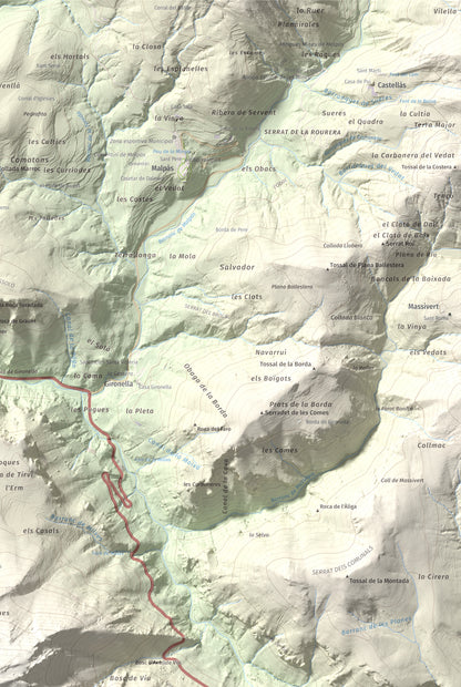 Mapa de relieve de La Faiada, 1699 m, Alta Ribagorça · Pallars Jussà, lámina 100 Cims de Trobart. Detalle de la zona superior derecha. 61 × 91 cm.