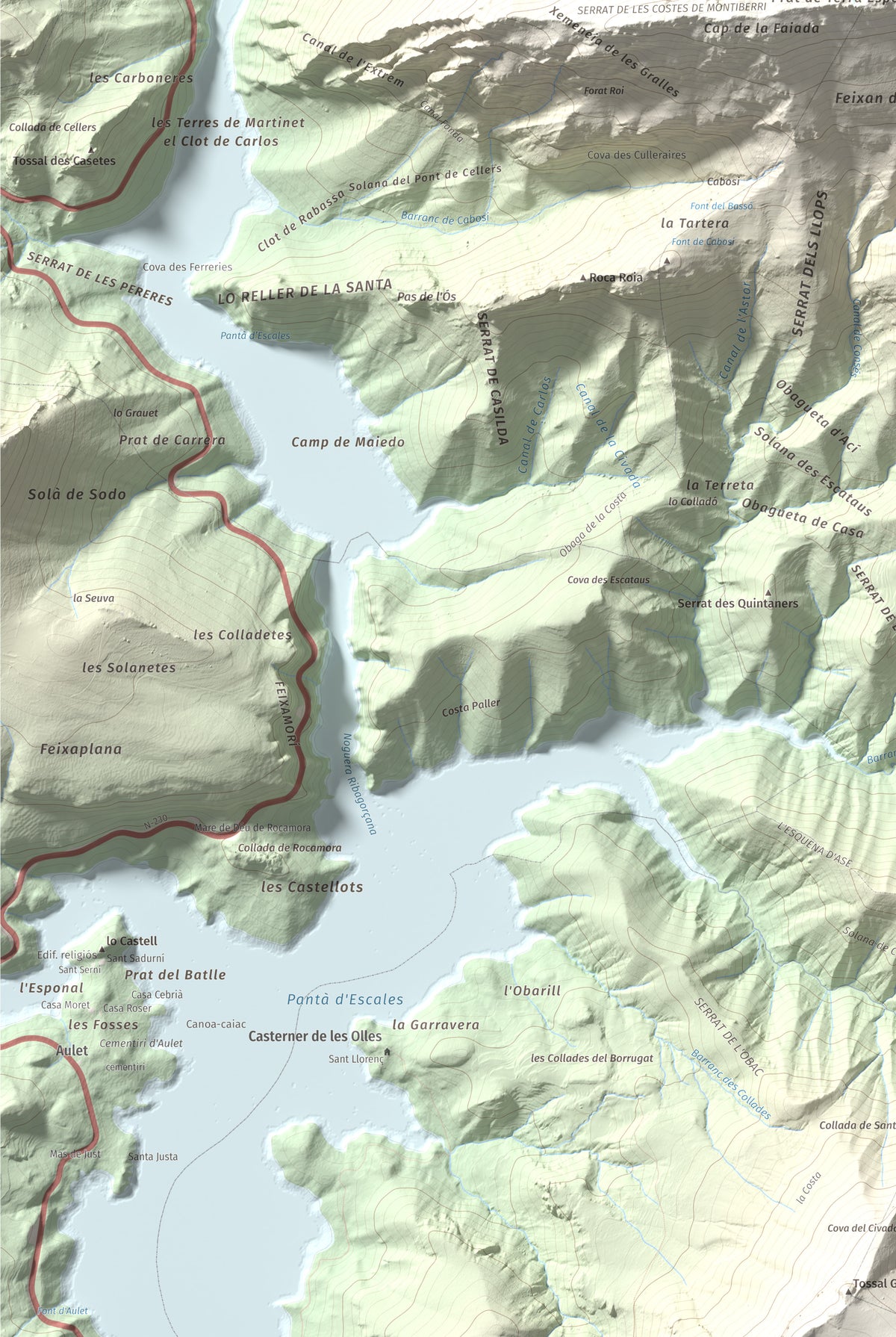 Mapa de relieve de La Faiada, 1699 m, Alta Ribagorça · Pallars Jussà, lámina 100 Cims de Trobart. Detalle de la zona inferior izquierda. 61 × 91 cm.