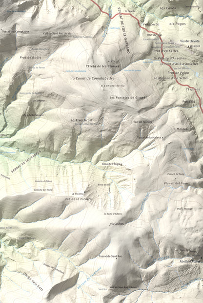 Mapa de relieve de La Faiada, 1699 m, Alta Ribagorça · Pallars Jussà, lámina 100 Cims de Trobart. Detalle de la zona inferior derecha. 61 × 91 cm.