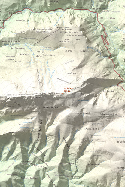 Mapa de relieve de La Faiada, 1699 m, Alta Ribagorça · Pallars Jussà, lámina 100 Cims de Trobart. Detalle de la zona central. 61 × 91 cm.