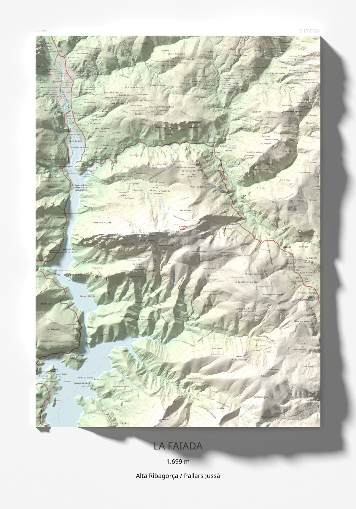 Mapa de relieve de La Faiada, 1699 m, Alta Ribagorça · Pallars Jussà, lámina 100 Cims de Trobart 70 × 100 cm.