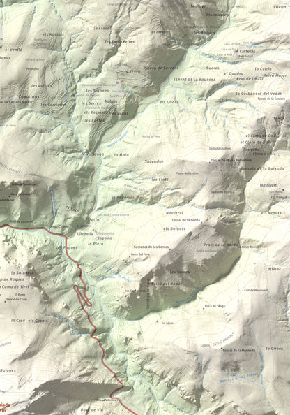 Mapa de relieve de La Faiada, 1699 m, Alta Ribagorça · Pallars Jussà, lámina 100 Cims de Trobart. Detalle de la zona superior derecha. 70 × 100 cm.