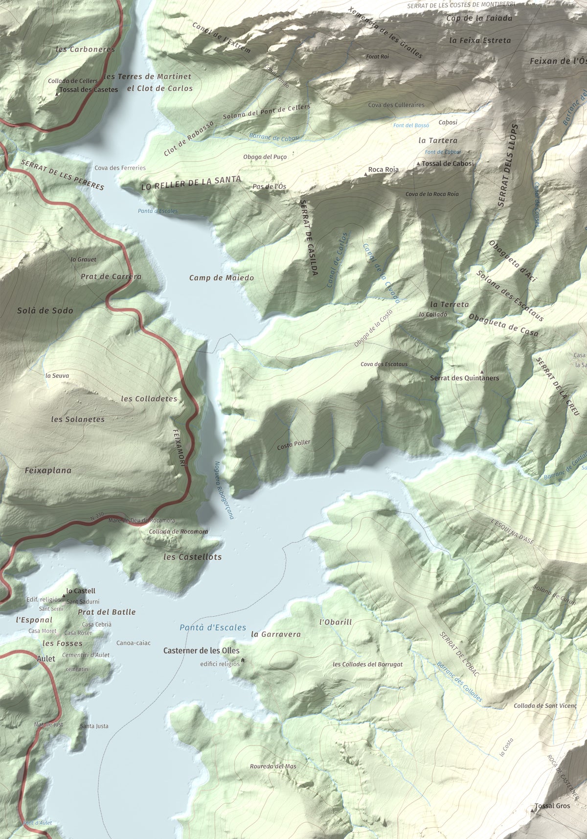 Mapa de relieve de La Faiada, 1699 m, Alta Ribagorça · Pallars Jussà, lámina 100 Cims de Trobart. Detalle de la zona inferior izquierda. 70 × 100 cm.