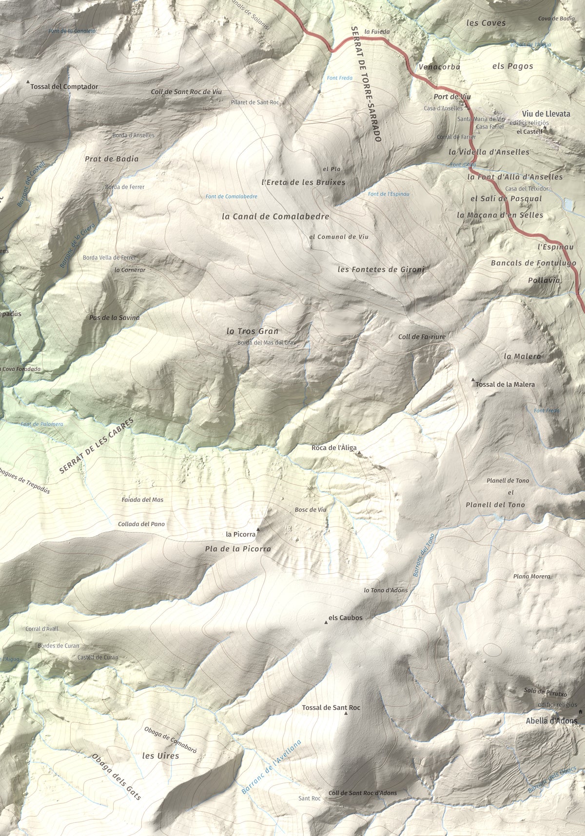 Mapa de relieve de La Faiada, 1699 m, Alta Ribagorça · Pallars Jussà, lámina 100 Cims de Trobart. Detalle de la zona inferior derecha. 70 × 100 cm.