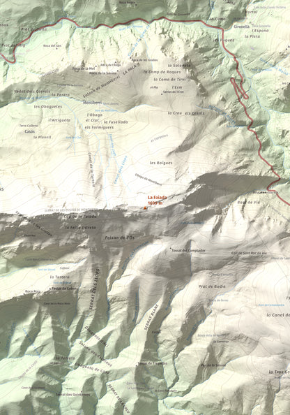 Mapa de relieve de La Faiada, 1699 m, Alta Ribagorça · Pallars Jussà, lámina 100 Cims de Trobart. Detalle de la zona central. 70 × 100 cm.