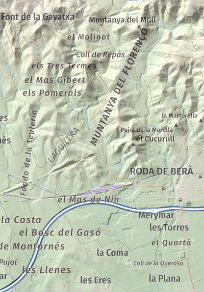 Mapa de relieve de La Mola, 317 m, Baix Penedès · Tarragonès, lámina 100 Cims de Trobart. Detalle de la zona inferior derecha. 21 × 30 cm.