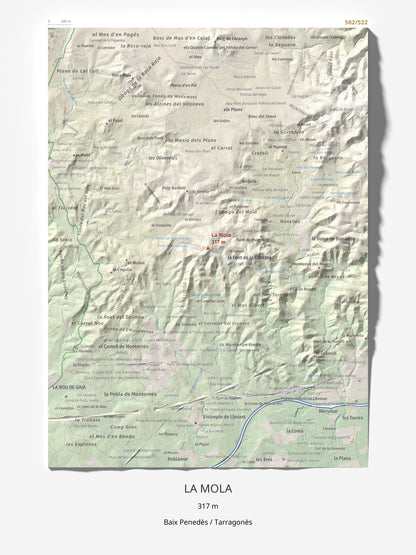 Mapa de relieve de La Mola, 317 m, Baix Penedès · Tarragonès, lámina 100 Cims de Trobart 30 × 40 cm.