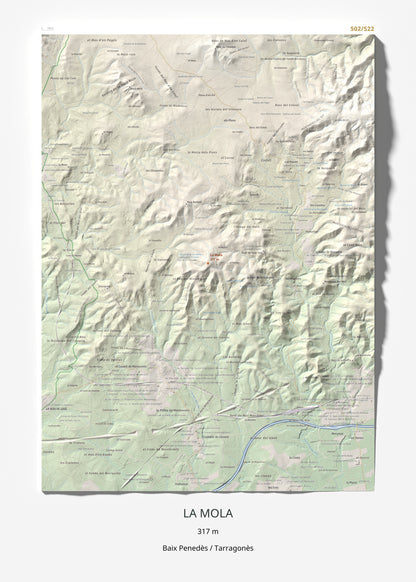 Mapa de relieve de La Mola, 317 m, Baix Penedès · Tarragonès, lámina 100 Cims de Trobart 50 × 70 cm.