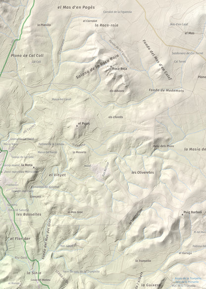 Mapa de relieve de La Mola, 317 m, Baix Penedès · Tarragonès, lámina 100 Cims de Trobart. Detalle de la zona superior izquierda. 50 × 70 cm.