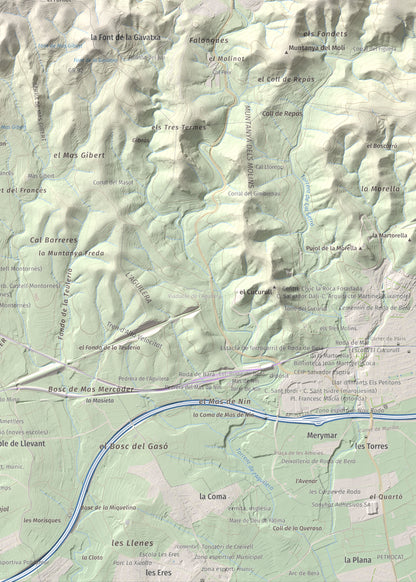 Mapa de relieve de La Mola, 317 m, Baix Penedès · Tarragonès, lámina 100 Cims de Trobart. Detalle de la zona inferior derecha. 50 × 70 cm.