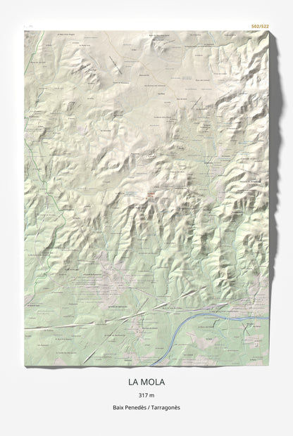 Mapa de relieve de La Mola, 317 m, Baix Penedès · Tarragonès, lámina 100 Cims de Trobart 61 × 91 cm.