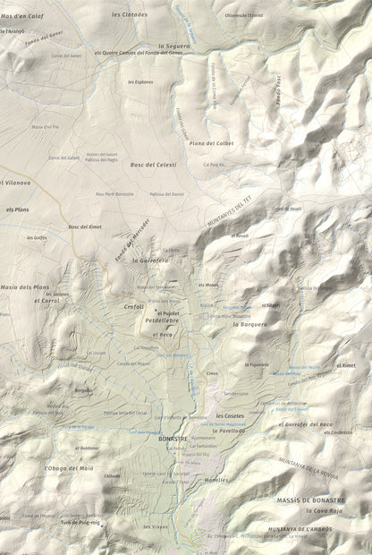 Mapa de relieve de La Mola, 317 m, Baix Penedès · Tarragonès, lámina 100 Cims de Trobart. Detalle de la zona superior derecha. 61 × 91 cm.