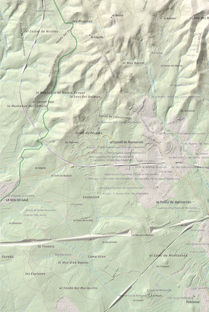 Mapa de relieve de La Mola, 317 m, Baix Penedès · Tarragonès, lámina 100 Cims de Trobart. Detalle de la zona inferior izquierda. 61 × 91 cm.
