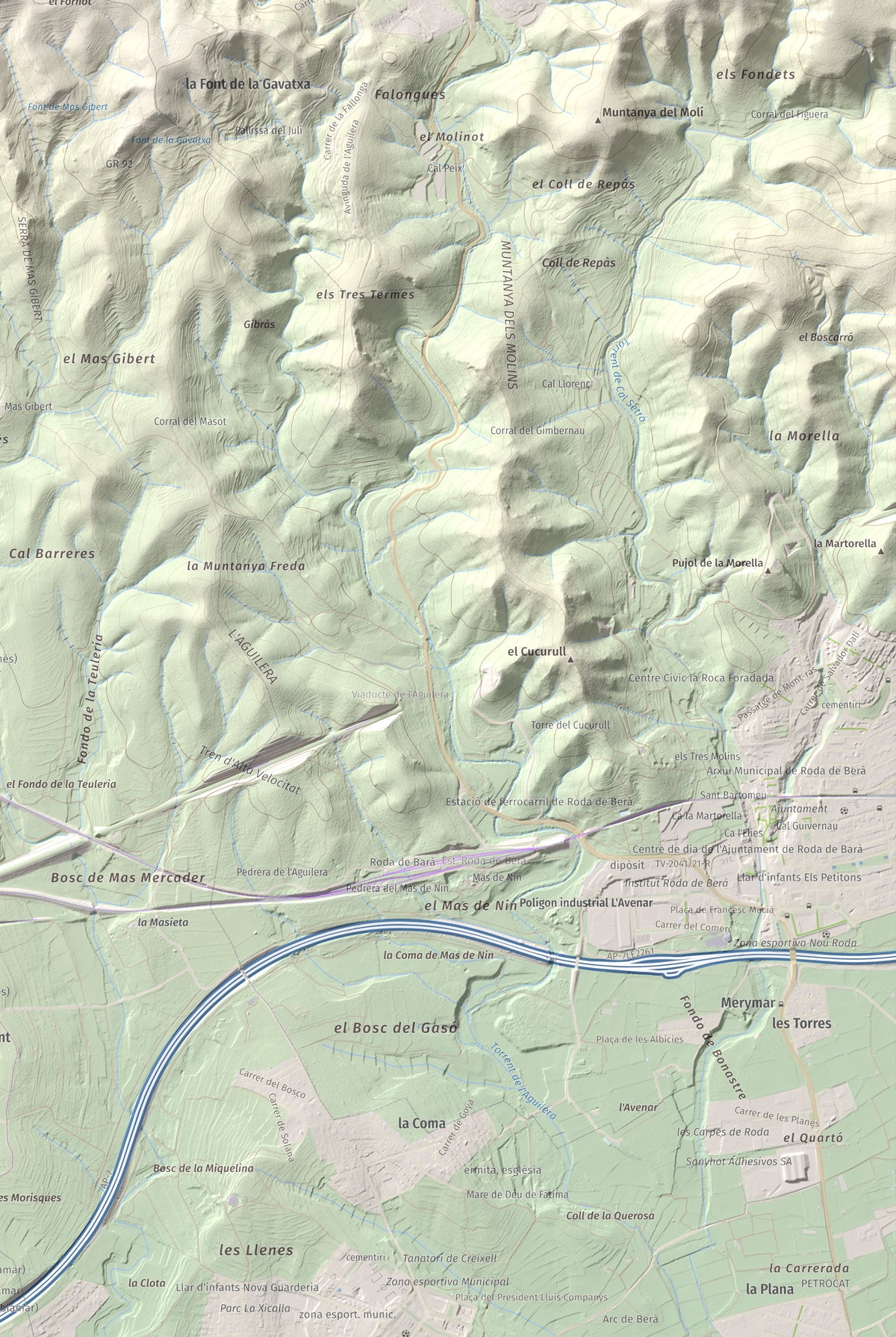 Mapa de relieve de La Mola, 317 m, Baix Penedès · Tarragonès, lámina 100 Cims de Trobart. Detalle de la zona inferior derecha. 61 × 91 cm.