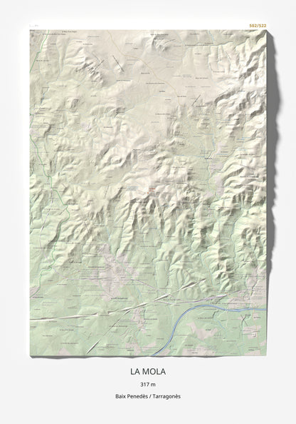Mapa de relieve de La Mola, 317 m, Baix Penedès · Tarragonès, lámina 100 Cims de Trobart 70 × 100 cm.