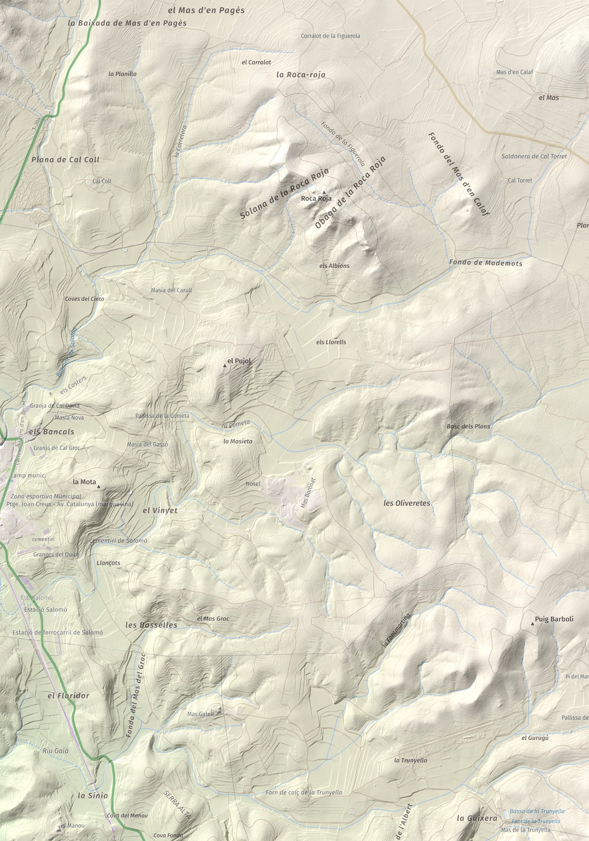Mapa de relieve de La Mola, 317 m, Baix Penedès · Tarragonès, lámina 100 Cims de Trobart. Detalle de la zona superior izquierda. 70 × 100 cm.