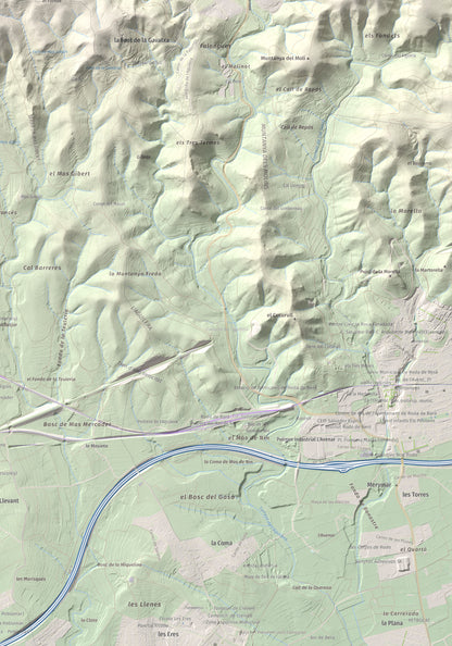 Mapa de relieve de La Mola, 317 m, Baix Penedès · Tarragonès, lámina 100 Cims de Trobart. Detalle de la zona inferior derecha. 70 × 100 cm.