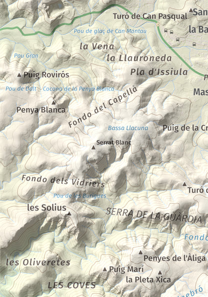 Mapa topogràfic del relleu: La Morella, 594 m. Detall de la zona superior esquerra. 21 × 30 cm.