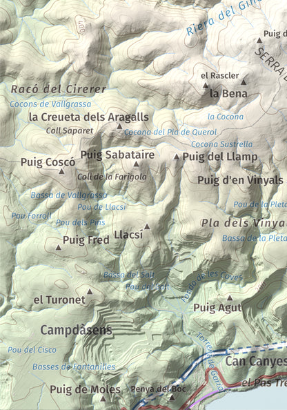 Mapa topogràfic del relleu: La Morella, 594 m. Detall de la zona inferior esquerra. 21 × 30 cm.