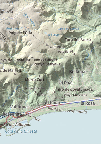 Mapa topogràfic del relleu: La Morella, 594 m. Detall de la zona inferior dreta. 21 × 30 cm.