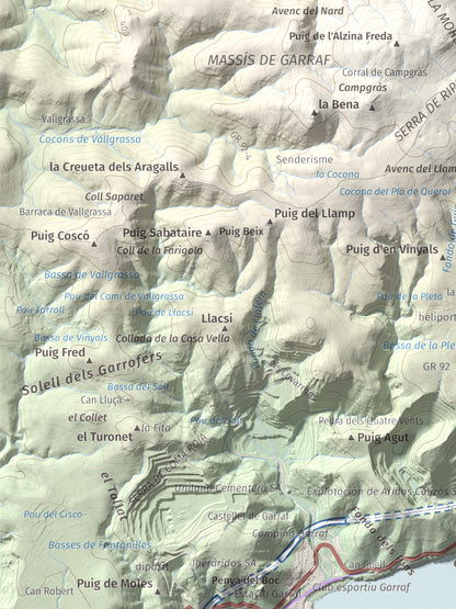 Mapa topogràfic del relleu: La Morella, 594 m. Detall de la zona inferior esquerra. 30 × 40 cm.