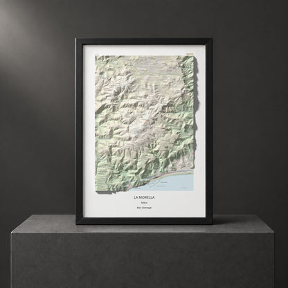Mapa topogràfic del relleu: La Morella, 594 m. Presentació emmarcada. 50 × 70 cm.