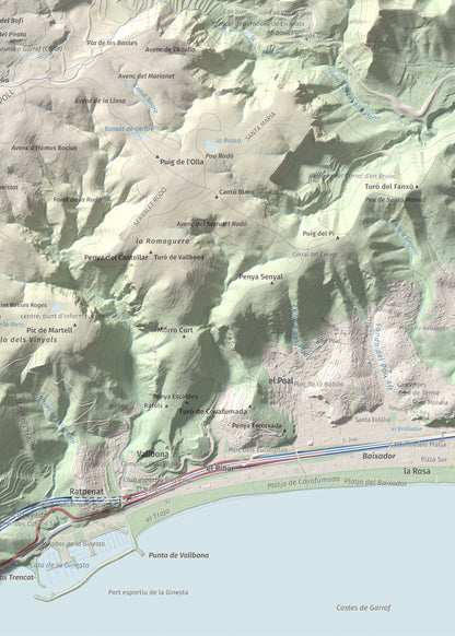 Mapa topogràfic del relleu: La Morella, 594 m. Detall de la zona inferior dreta. 50 × 70 cm.