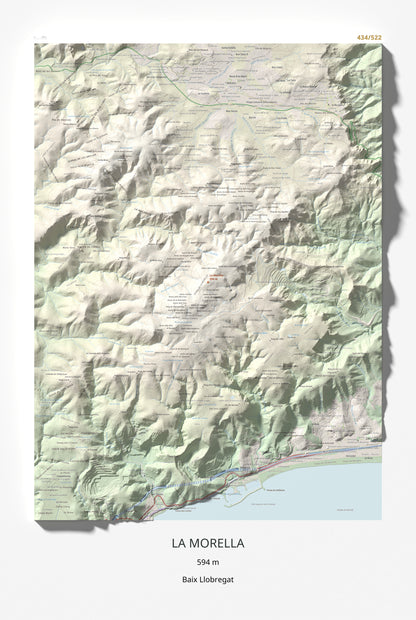 Mapa topogràfic del relleu: La Morella, 594 m. Làmina completa. 61 × 91 cm.