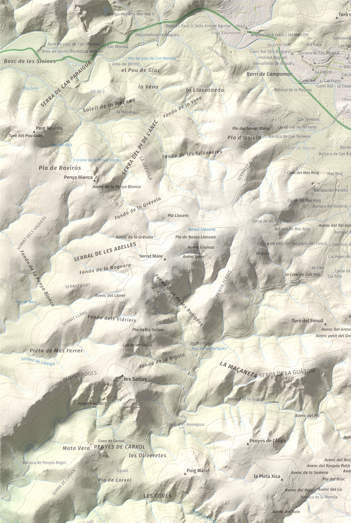 Mapa topogràfic del relleu: La Morella, 594 m. Detall de la zona superior esquerra. 61 × 91 cm.
