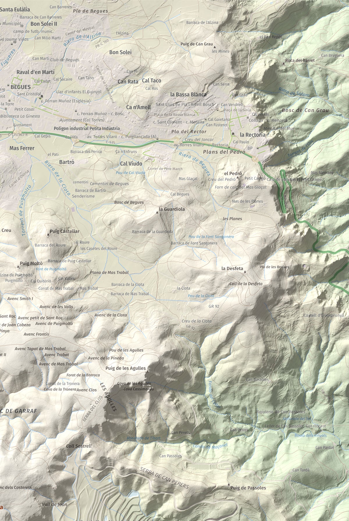 Mapa topogràfic del relleu: La Morella, 594 m. Detall de la zona superior dreta. 61 × 91 cm.