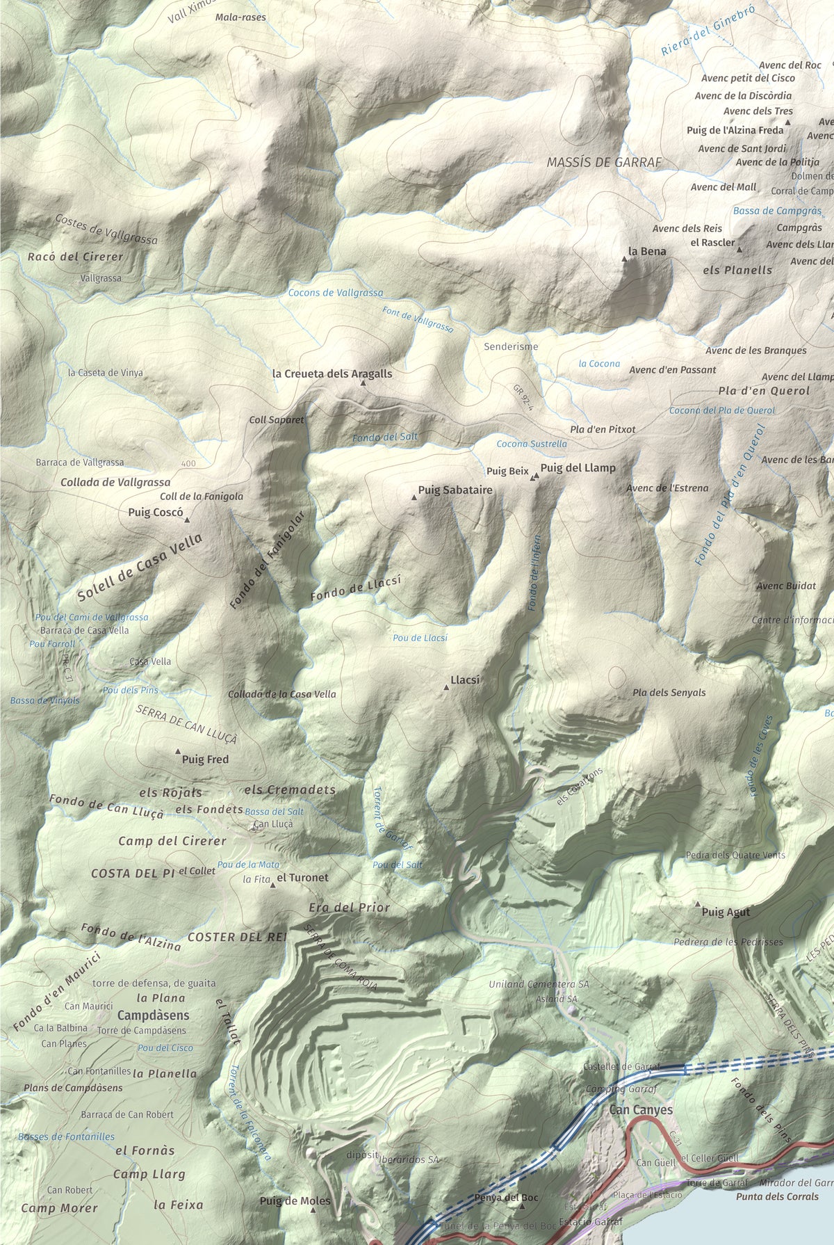 Mapa topogràfic del relleu: La Morella, 594 m. Detall de la zona inferior esquerra. 61 × 91 cm.
