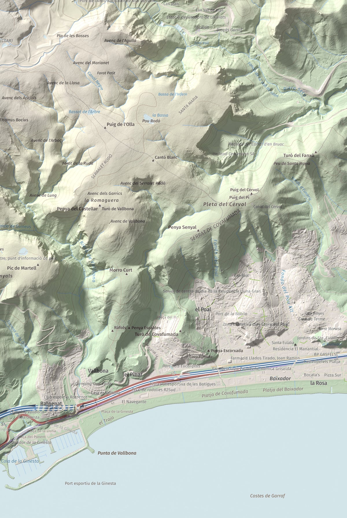 Mapa topogràfic del relleu: La Morella, 594 m. Detall de la zona inferior dreta. 61 × 91 cm.