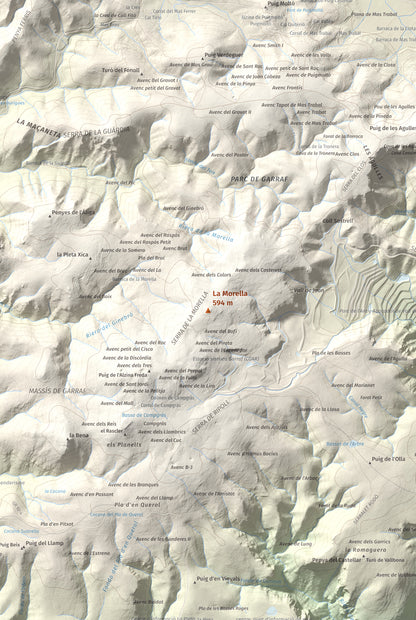 Mapa topogràfic del relleu: La Morella, 594 m. Detall de la zona central. 61 × 91 cm.
