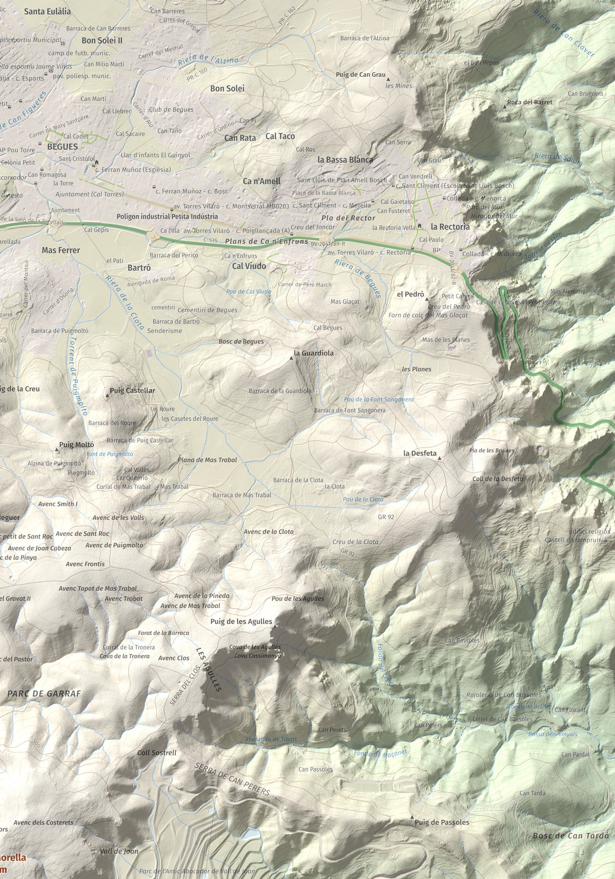 Mapa topogràfic del relleu: La Morella, 594 m. Detall de la zona superior dreta. 70 × 100 cm.