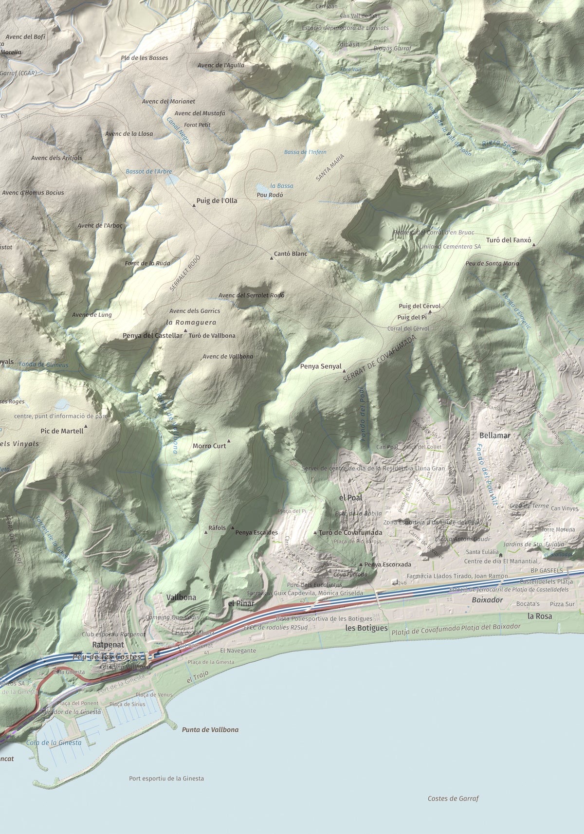 Mapa topogràfic del relleu: La Morella, 594 m. Detall de la zona inferior dreta. 70 × 100 cm.