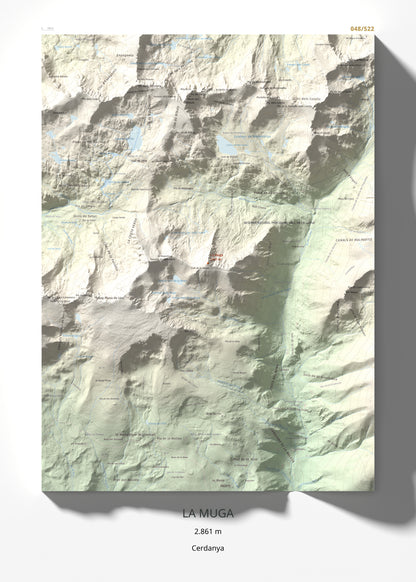 Mapa de relieve de La Muga, 2861 m, Cerdanya, lámina 100 Cims de Trobart 50 × 70 cm.