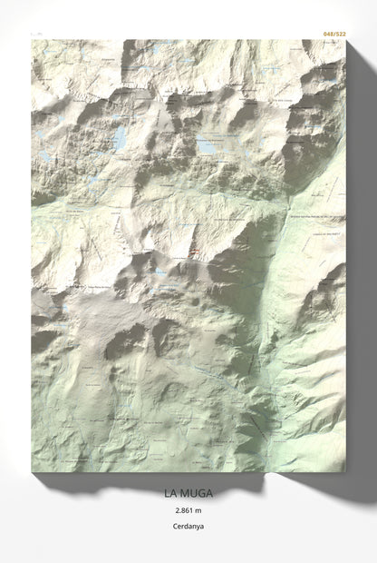 Mapa de relieve de La Muga, 2861 m, Cerdanya, lámina 100 Cims de Trobart 61 × 91 cm.