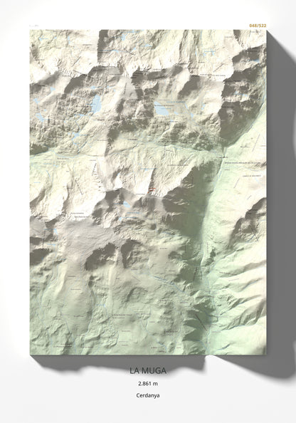 Mapa de relieve de La Muga, 2861 m, Cerdanya, lámina 100 Cims de Trobart 70 × 100 cm.