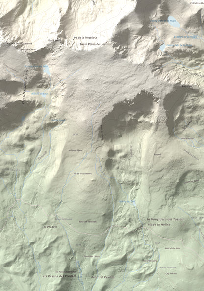 Mapa de relieve de La Muga, 2861 m, Cerdanya, lámina 100 Cims de Trobart. Detalle de la zona inferior izquierda. 70 × 100 cm.