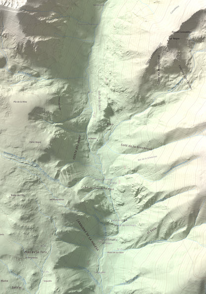 Mapa de relieve de La Muga, 2861 m, Cerdanya, lámina 100 Cims de Trobart. Detalle de la zona inferior derecha. 70 × 100 cm.