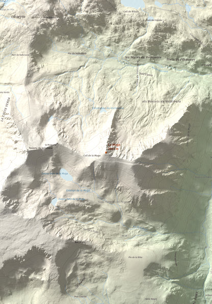 Mapa de relieve de La Muga, 2861 m, Cerdanya, lámina 100 Cims de Trobart. Detalle de la zona central. 70 × 100 cm.