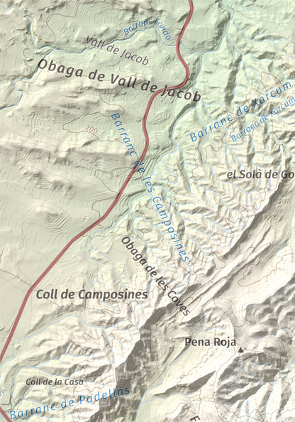 Mapa de relieve de La Picossa, 499 m, Ribera d'Ebre, lámina 100 Cims de Trobart. Detalle de la zona superior izquierda. 21 × 30 cm.