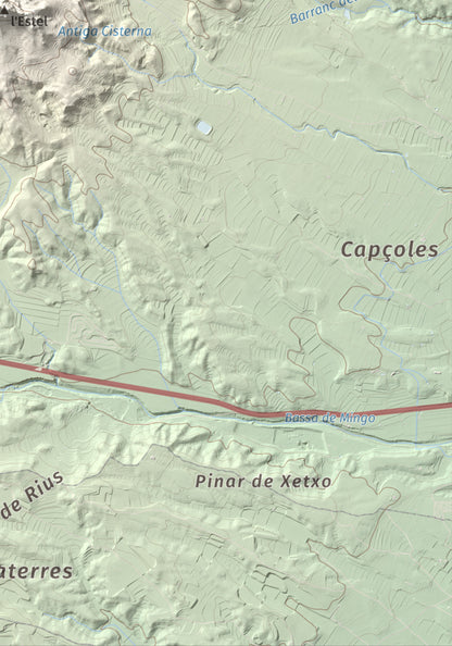Mapa de relieve de La Picossa, 499 m, Ribera d'Ebre, lámina 100 Cims de Trobart. Detalle de la zona inferior derecha. 21 × 30 cm.