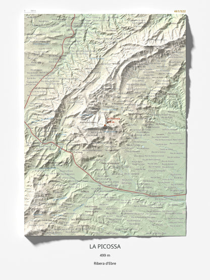 Mapa de relieve de La Picossa, 499 m, Ribera d'Ebre, lámina 100 Cims de Trobart 30 × 40 cm.