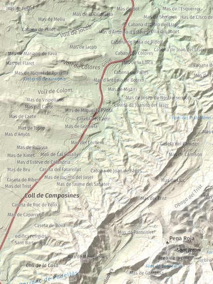 Mapa de relieve de La Picossa, 499 m, Ribera d'Ebre, lámina 100 Cims de Trobart. Detalle de la zona superior izquierda. 30 × 40 cm.
