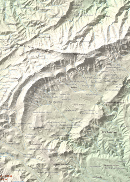 Mapa de relieve de La Picossa, 499 m, Ribera d'Ebre, lámina 100 Cims de Trobart. Detalle de la zona superior derecha. 50 × 70 cm.