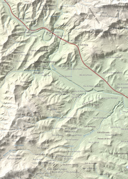 Mapa de relieve de La Picossa, 499 m, Ribera d'Ebre, lámina 100 Cims de Trobart. Detalle de la zona inferior izquierda. 50 × 70 cm.